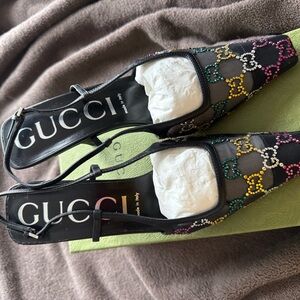 Gucci Women's Black and Multicolor Mesh Slingback Shoes